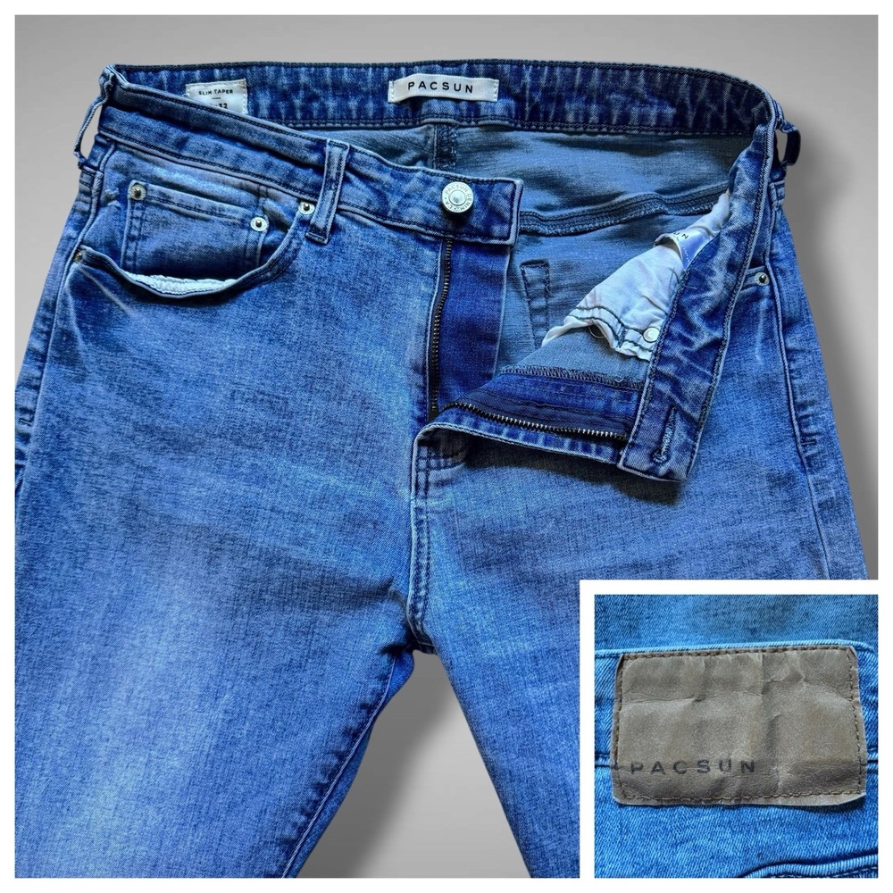 Pacsun Jeans‎ Mens Slim Taper 31x32 Light Wash Stretch Blue Denim Skater Casual